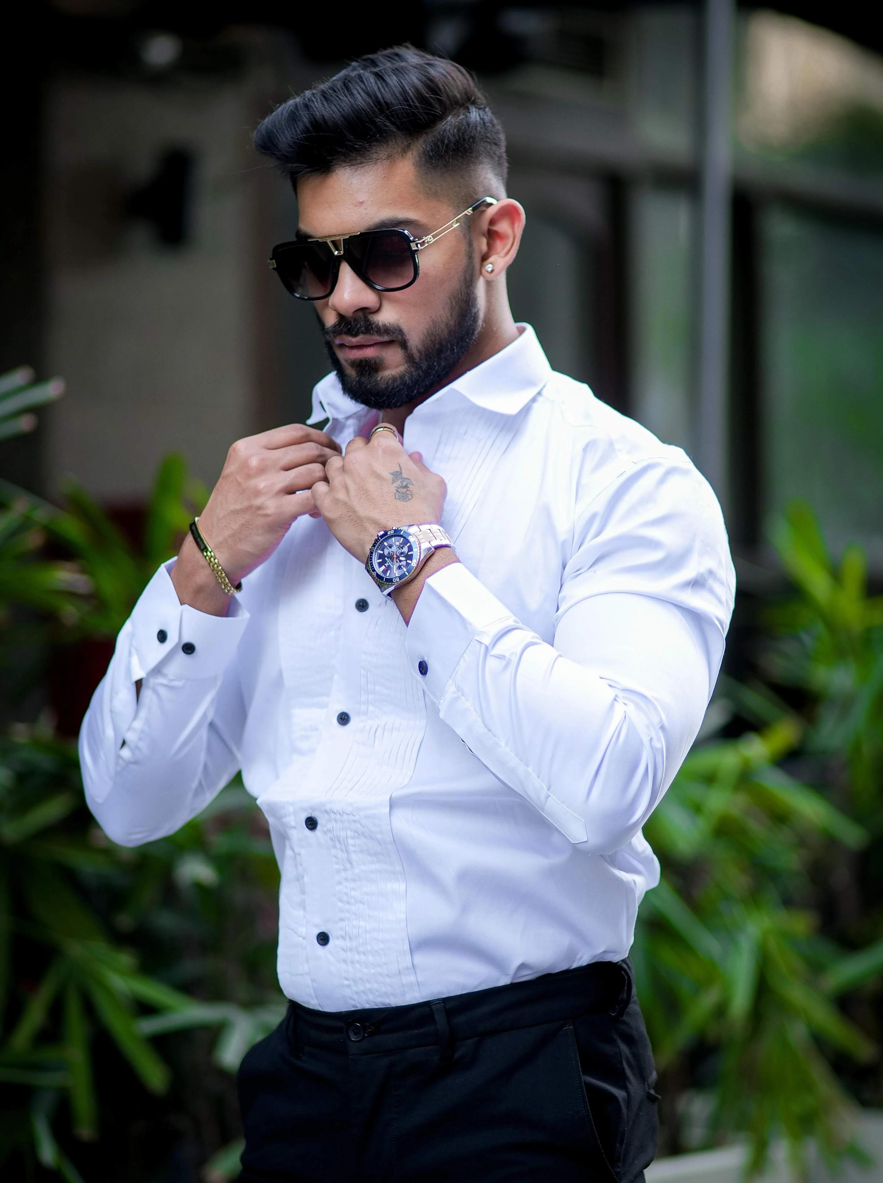 White Subtle Sheen Tuxedo Premium Giza Satin Cotton Shirt - Image 3