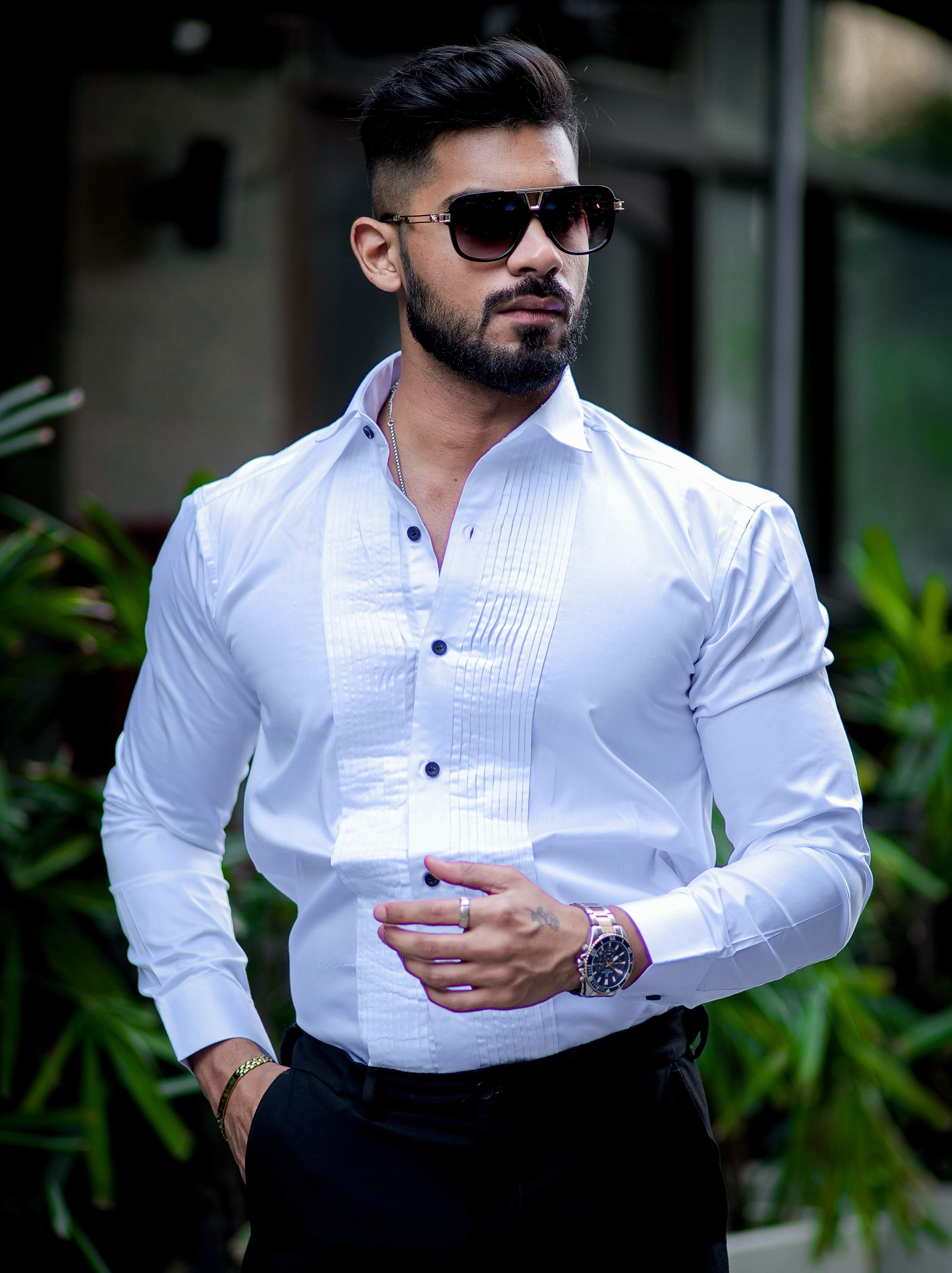 White Subtle Sheen Tuxedo Premium Giza Satin Cotton Shirt - Image 4