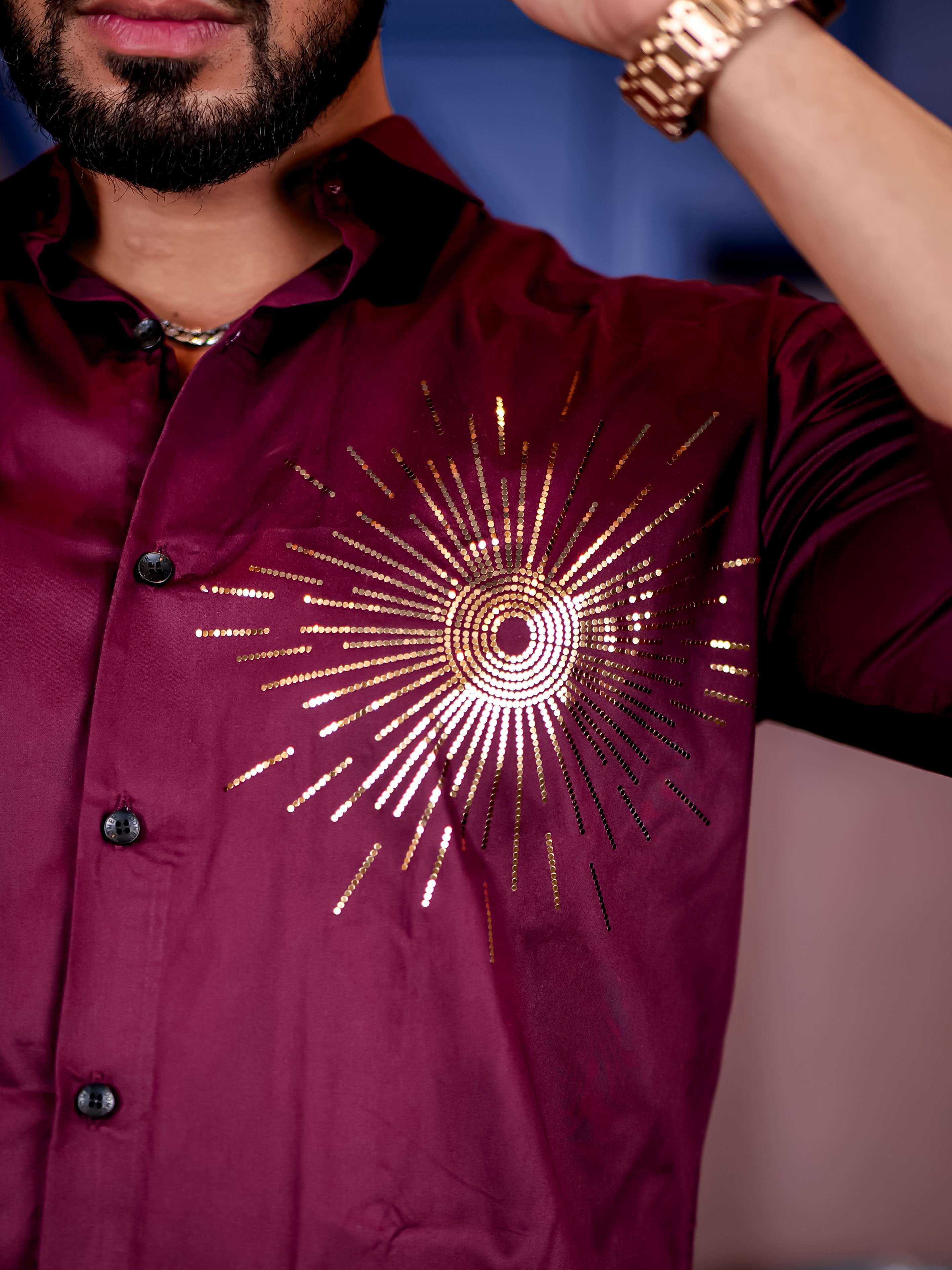 Wine Club Wear Sequence Printed Satin Cotton Shirt - Image 2