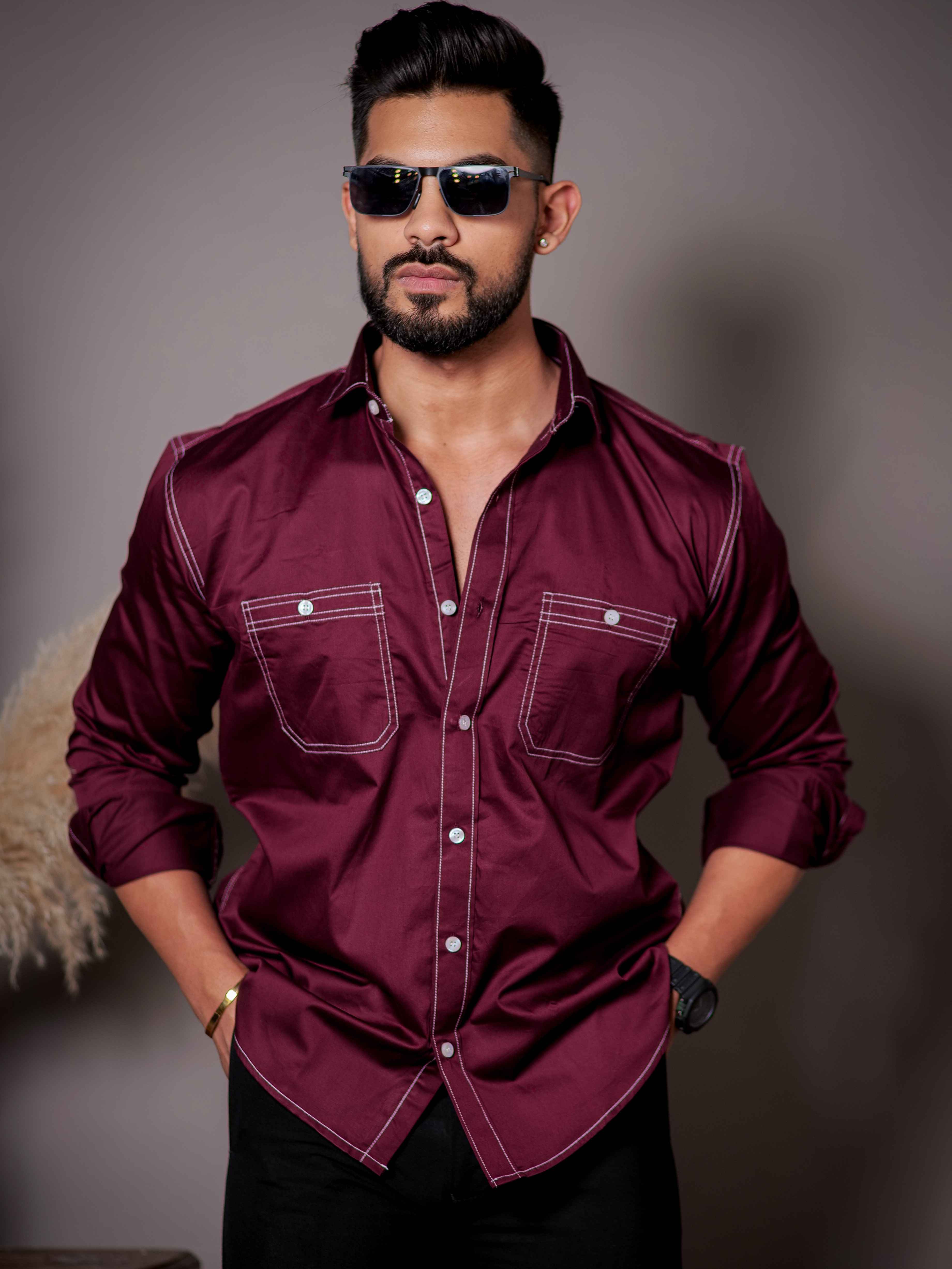 Maroon Premium Satin Cotton Shirt - Image 4