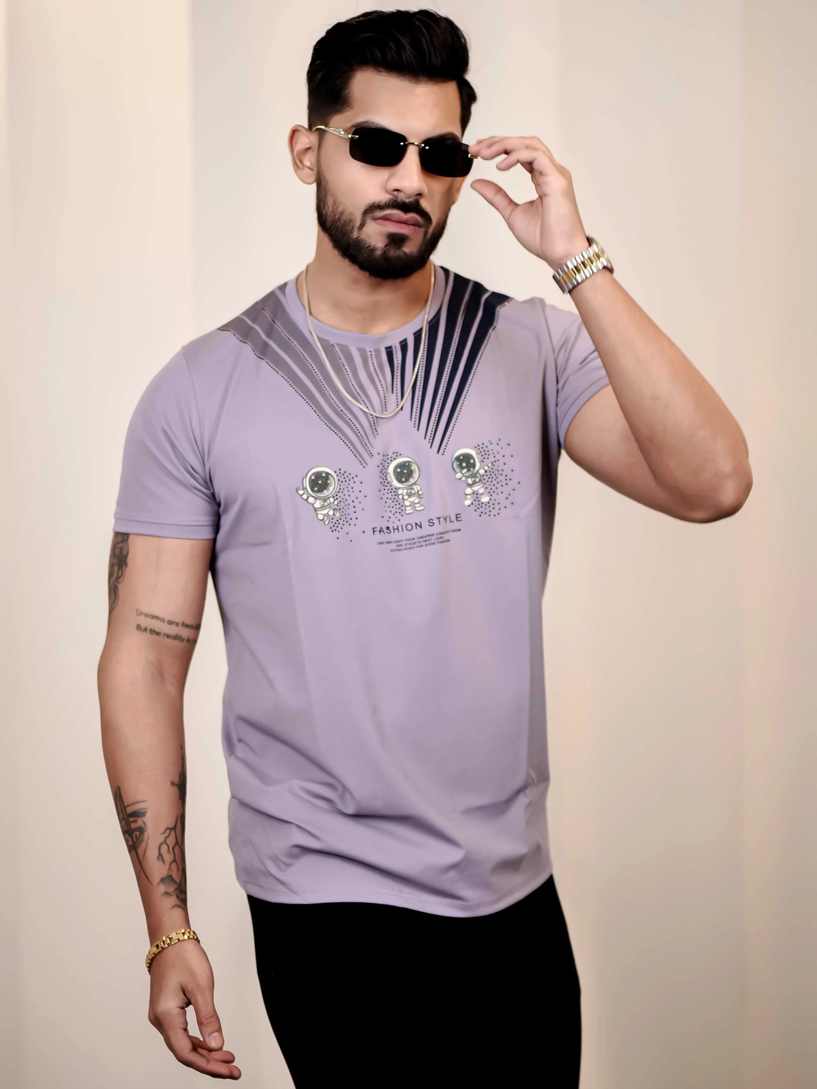 Wisteria Round Neck Imported Cotton Half Sleeve Premium Designer T-Shirt - Image 3