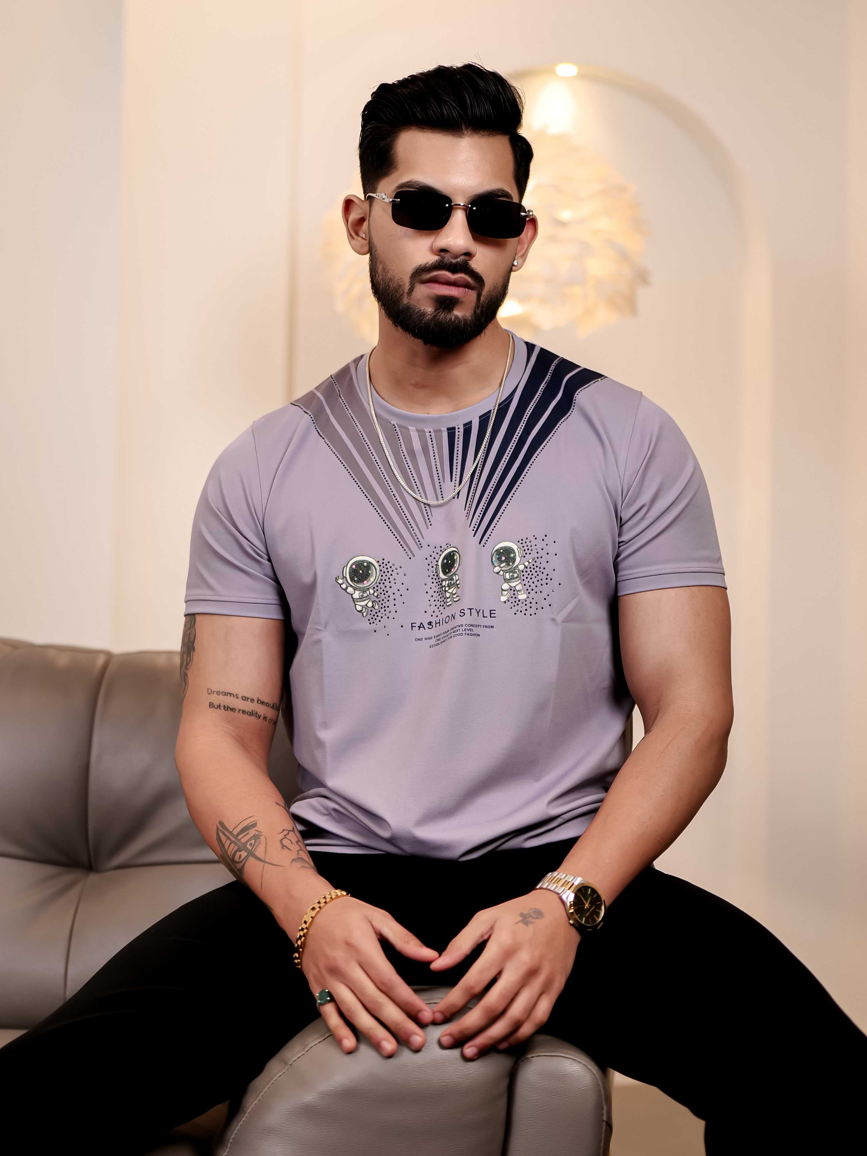 Wisteria Round Neck Imported Cotton Half Sleeve Premium Designer T-Shirt - Image 4