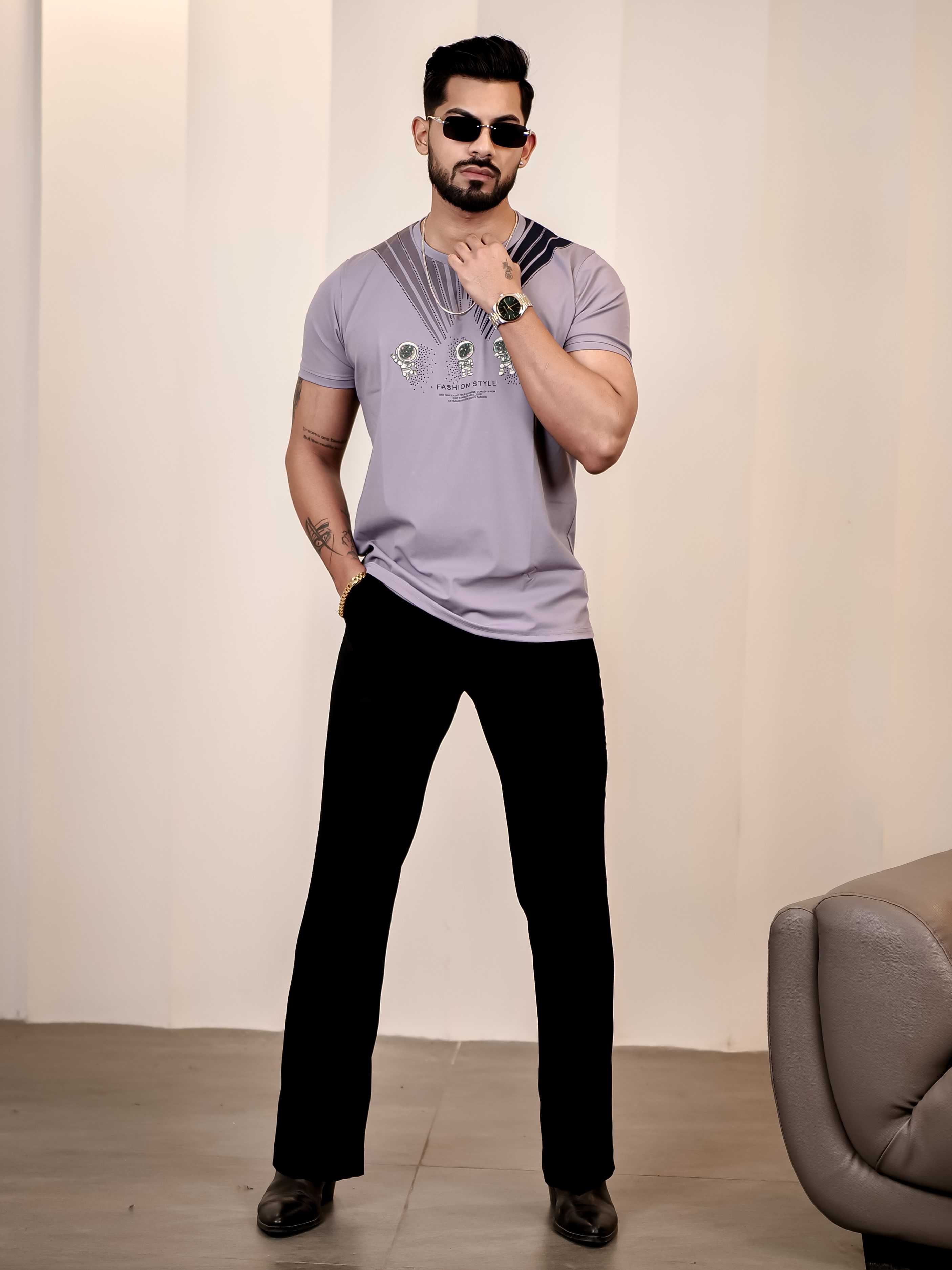 Wisteria Round Neck Imported Cotton Half Sleeve Premium Designer T-Shirt - Image 9